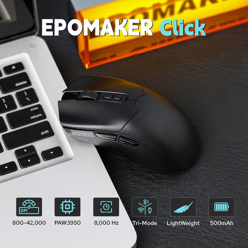 EPOMAKER Click Gaming Mouse Wireless 2.4Ghz/BT/Type-C, 800 to 42,000 DPI Adjustable, 8K Polling Rate, 500mAh, Lightweight Optical Mouse, for PC/Mac/Linux (Black) - Image 5